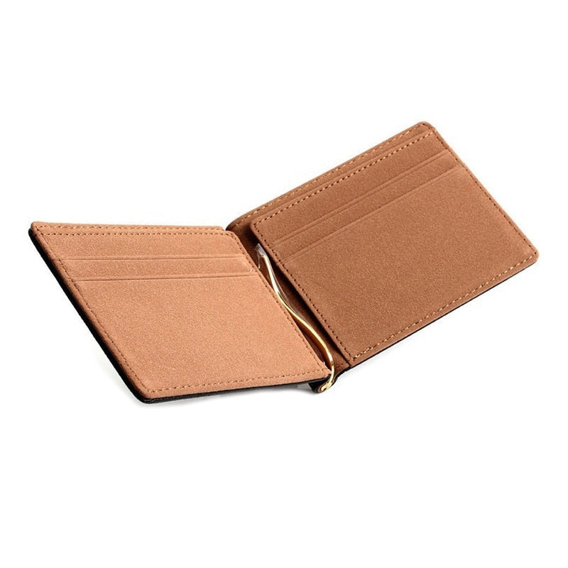 Faux Leather Slim Mens Credit Card Short Skin Wallet Money Clip Simple Design Burnished Edges Wallet for Men - ebowsos