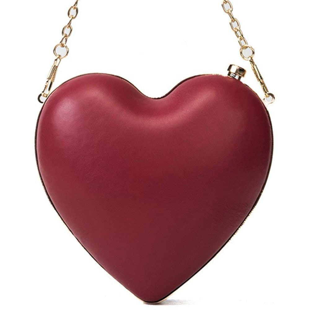 Female Clutch Love Gift Bag Evening Party Red Heart Handbag Dinner Mini Chain - ebowsos
