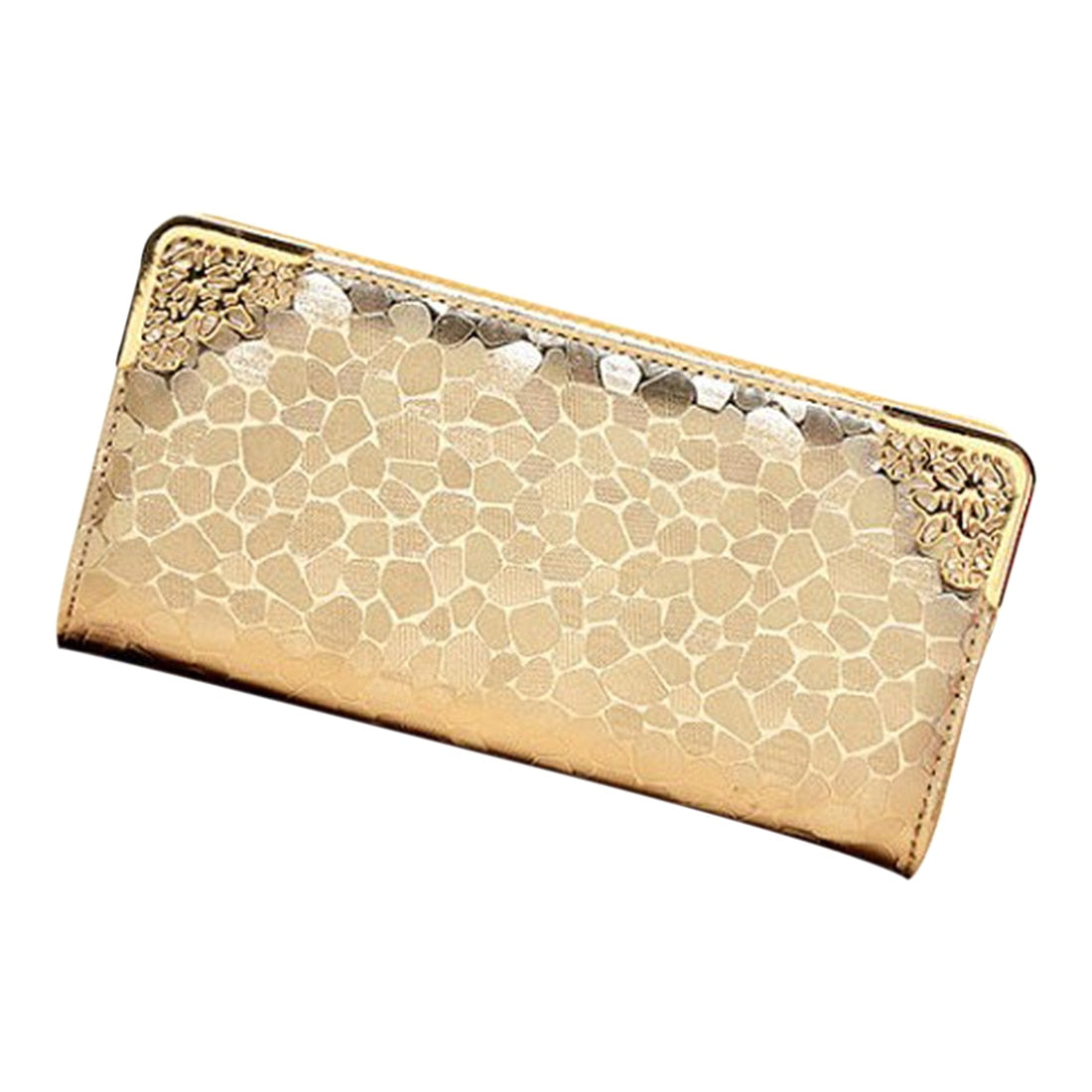 Female Sequin  Stone pattern zipper Long section wallet Golden - ebowsos