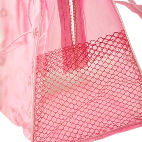 Floral Print Transparent Waterproof Cosmetic Bag Toiletry Bathing Pouch Pink - ebowsos