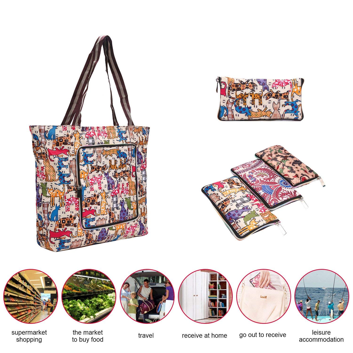 Foldable Large Shopping Bag, Eco-friendly Travel Recycle Bag, Portable Handy Shopping Grocery Bags Tote Bag - ebowsos