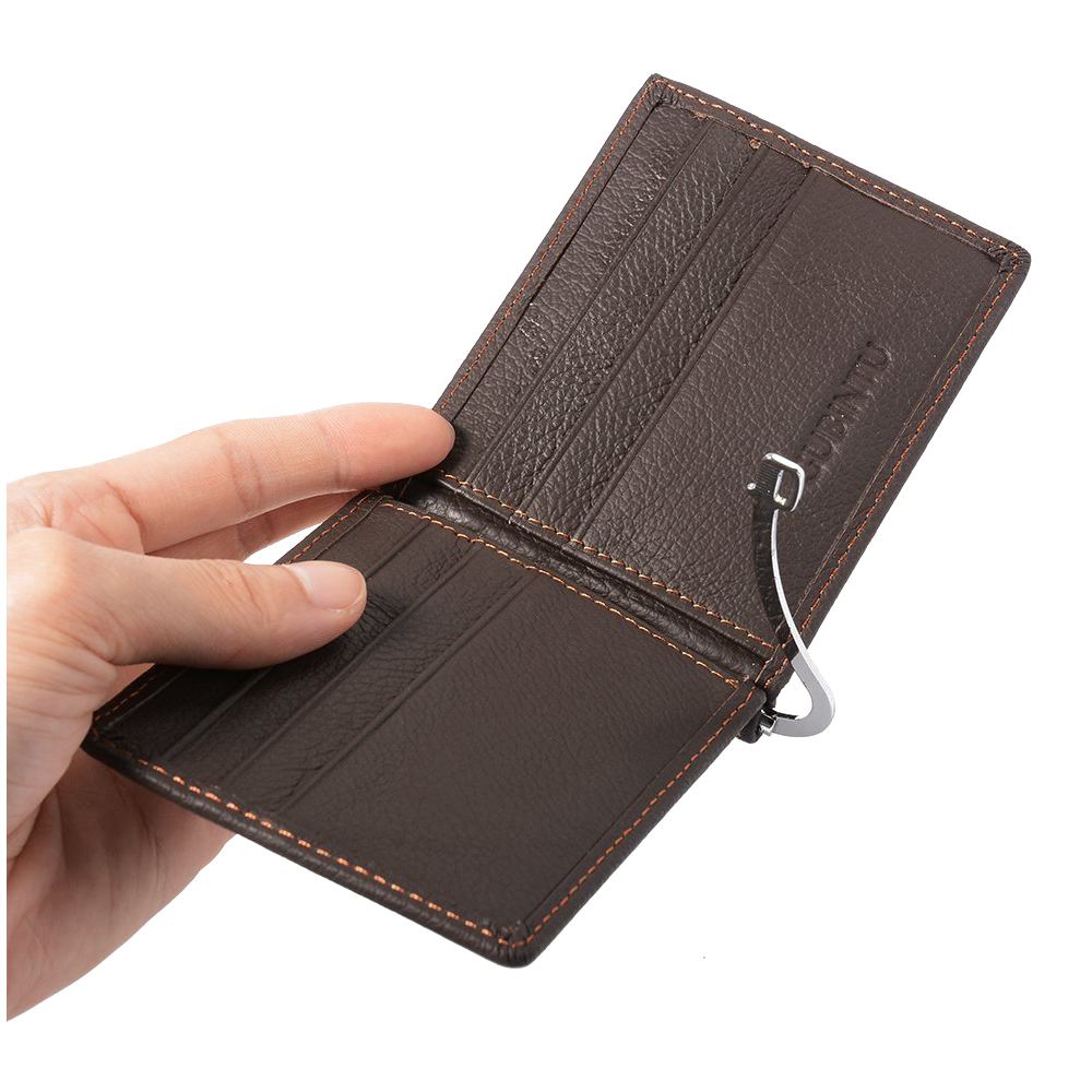 GUBINTU Men's Wallet imitation leather Slim Billfold Brown With 6 Credit Card Slots + Note Clip + Coin Pocket - ebowsos