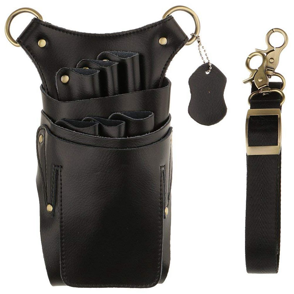 Genuine Leather Bag Case with Adjustable Strap Belt for Storing Hairdressing Tools Scissors Clips Holster Combs High Capa - ebowsos