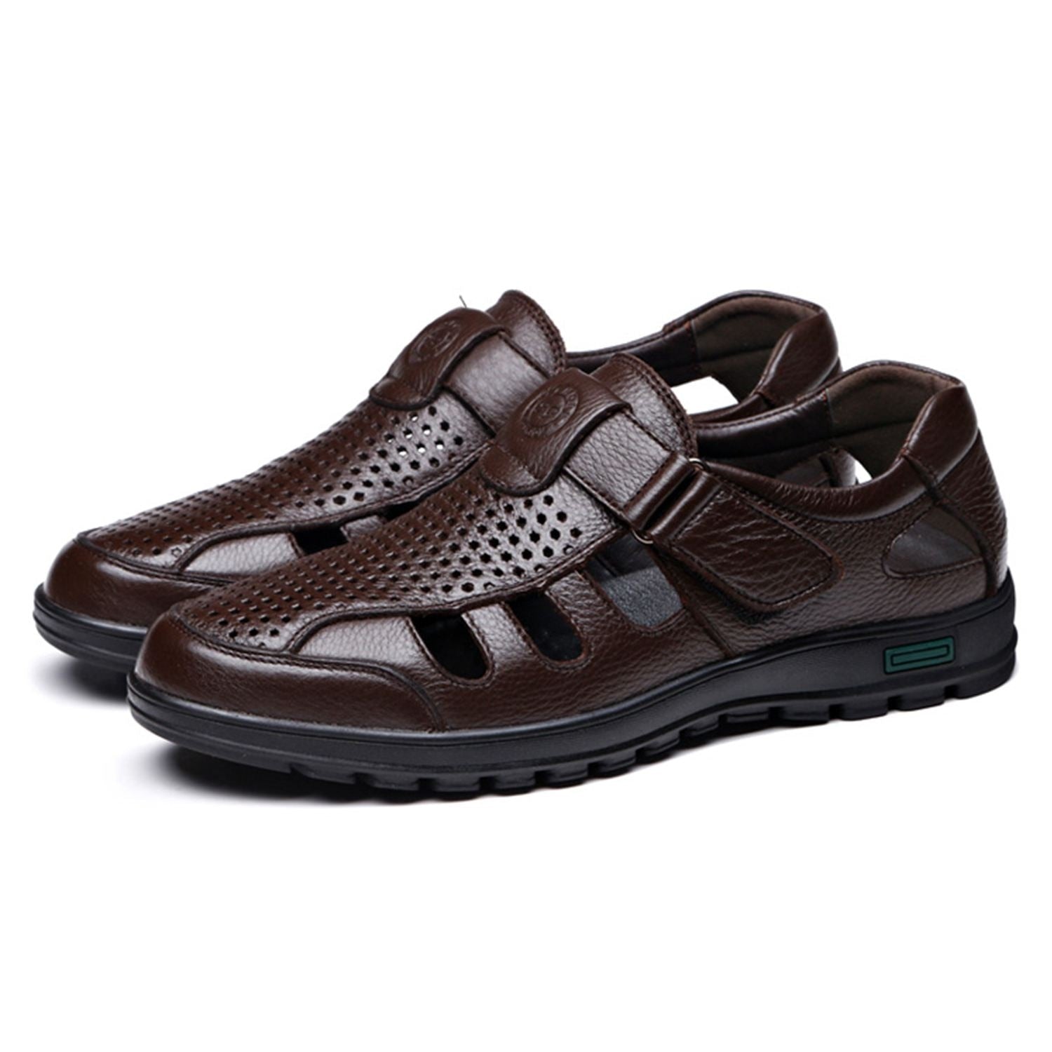 Genuine Leather Men Sandals Shoes Fretwork Breathable Fisherman Shoes Style Retro Gladiator Soft Bottom summer Classics m - ebowsos