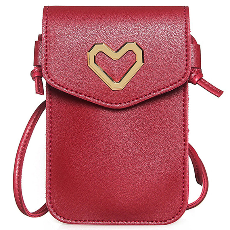 Girl'S Shoulder Cell Phone Bag Simple Heart Shaped Crossbody Bag Pu Mini Female Fashion Bag - ebowsos
