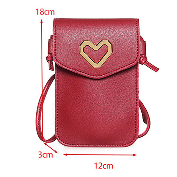 Girl'S Shoulder Cell Phone Bag Simple Heart Shaped Crossbody Bag Pu Mini Female Fashion Bag - ebowsos