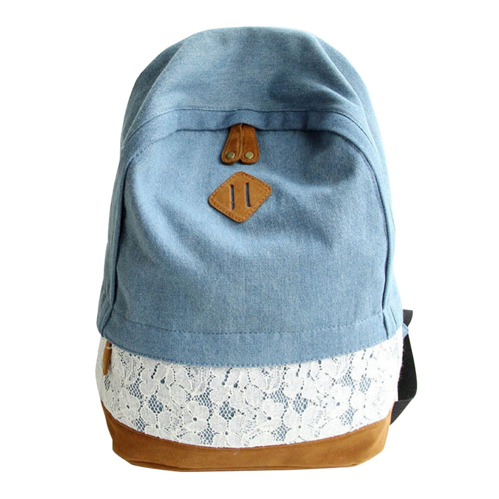 Girls Women Canvas School Bag Travel Backpack Satchel Shoulder Bag Rucksack LOT #4 Light Blue - ebowsos
