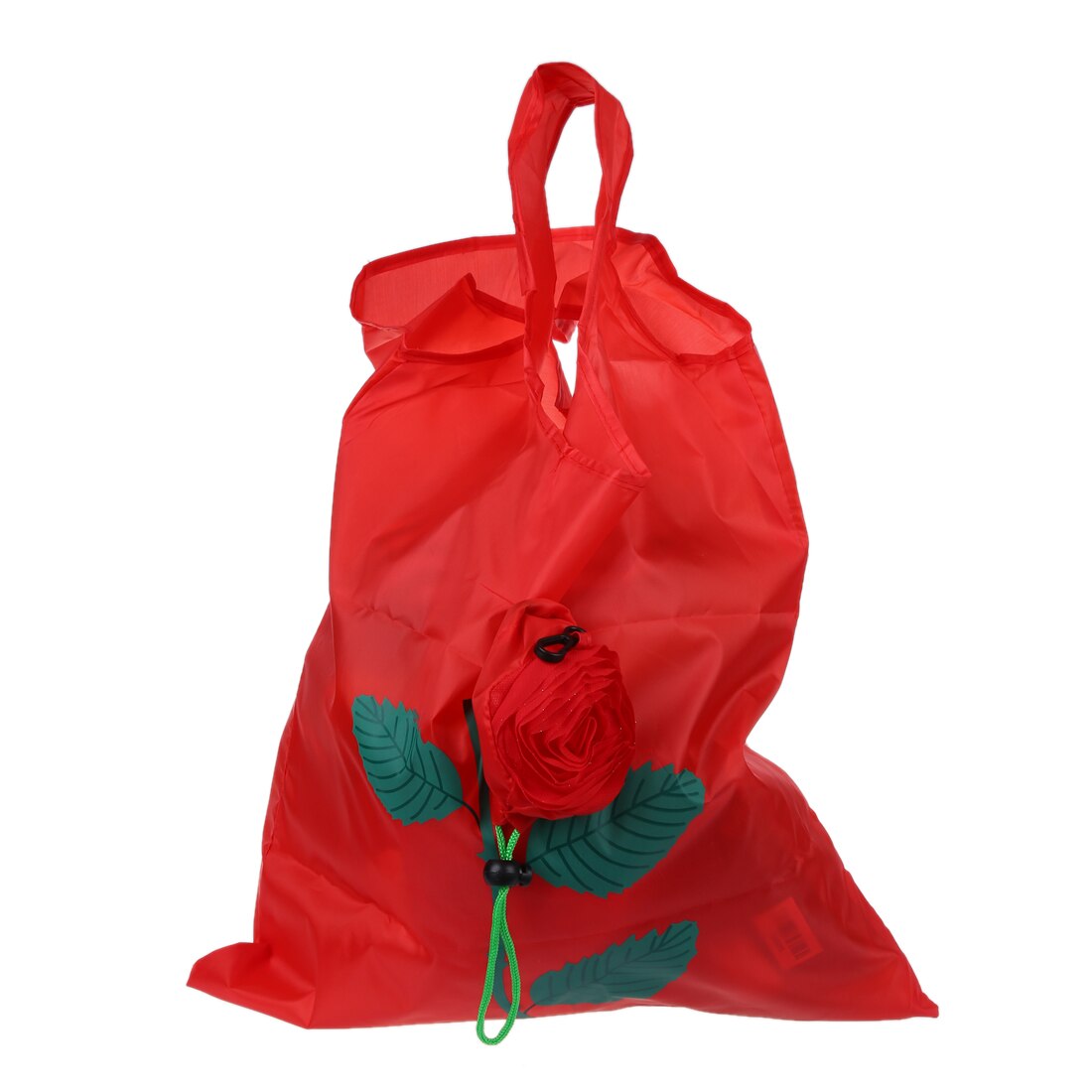 Green Leaves Rose Foldable Red Shopping Bag Handbag - ebowsos