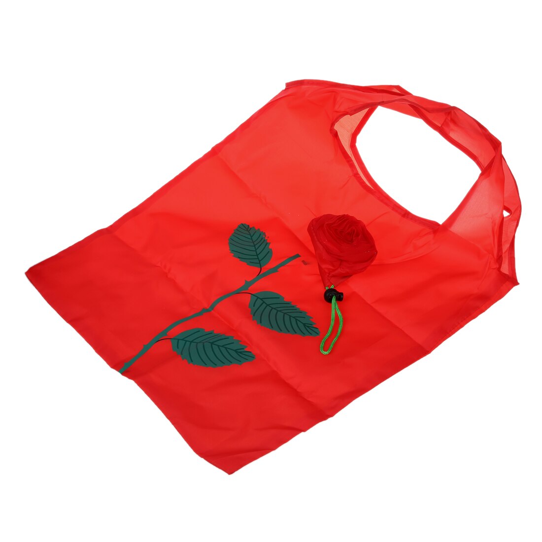 Green Leaves Rose Foldable Red Shopping Bag Handbag - ebowsos