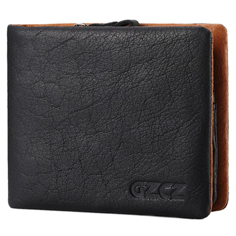 Gzcz Genuine Leather Wallet Men Coin Purse Card Holder Man Walet Zipper Design Male Ballet Clamp For Money Bag Purse(Blac - ebowsos