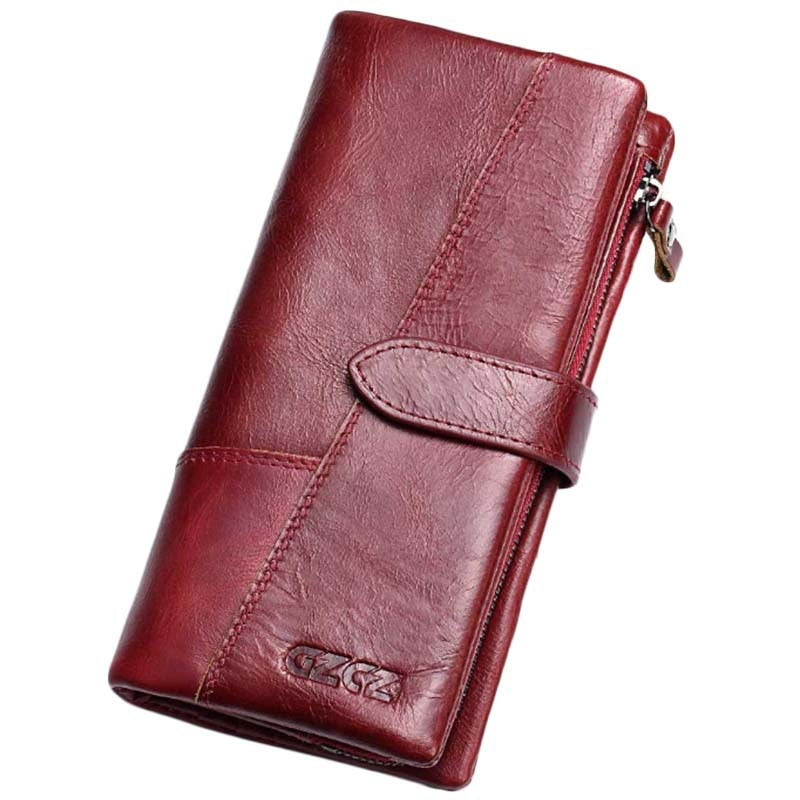 Gzcz Women Wallet Genuine Leather Female Long Clutch Lady Money Bag Magic Zipper Coin Purse - ebowsos