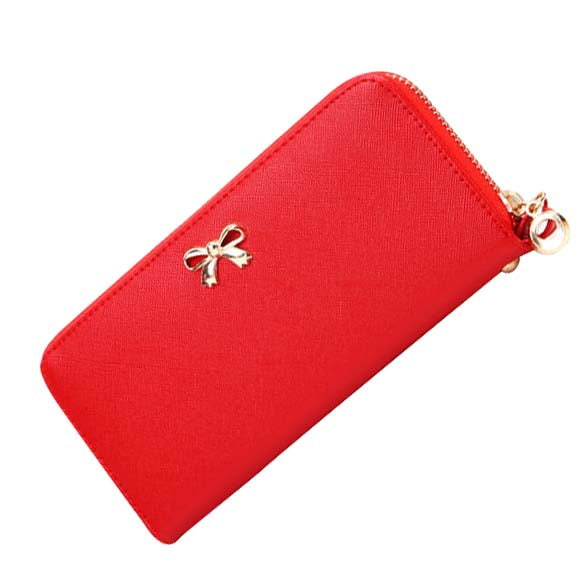 HOT Women Bowknot Coin Purse Solid Long Card Holder Case Wearable Wallet Handbag - ebowsos