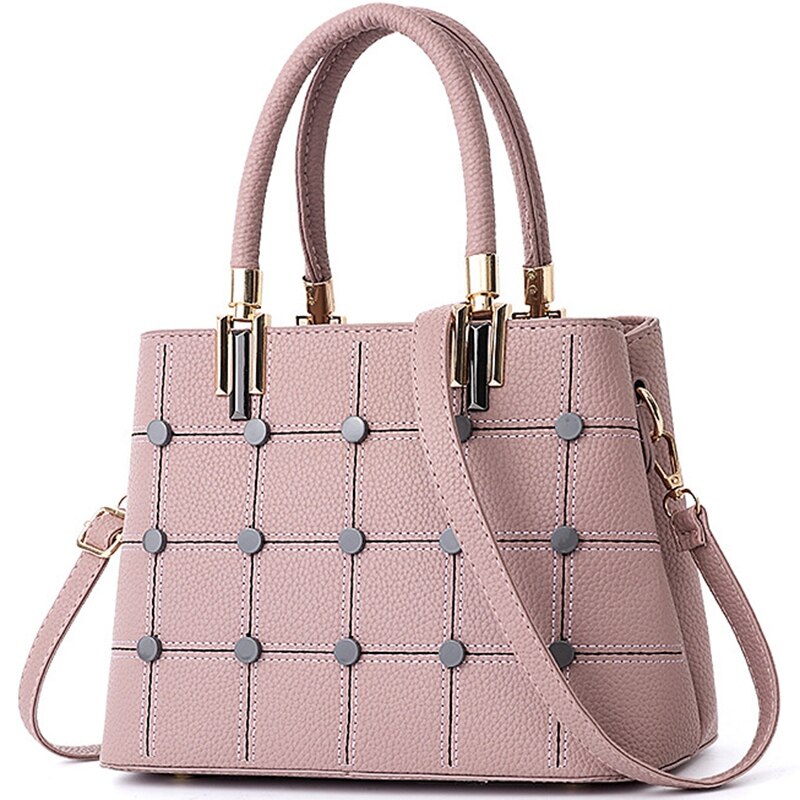 Handbag Plaid Rivet Handbag Female Shoulder Bag High Leather Wallet - ebowsos