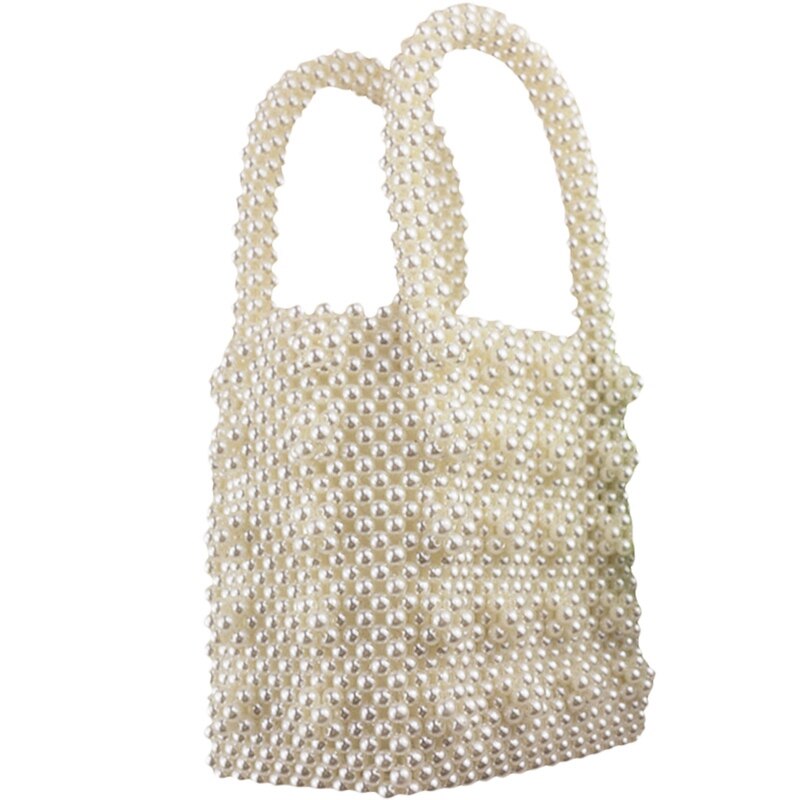 Handmade Pearl Lady Tote Luxury Handbags Small Box Evening Bag Fashion Vintage Female Top-Handle Purse Chic Ins - ebowsos