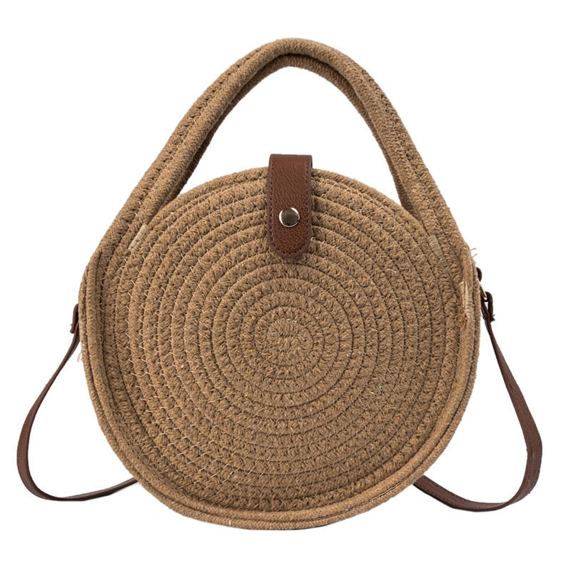 Handmade Rattan Women Round Lady'S Handbag Straw Knit Summer Beach Bag Woman Shoulder Messenger Bag - ebowsos