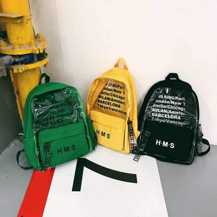 Harajuku Clear Canvas Letter Women Backpacks School Bags For Teenage Girls Female Quality Travel Backpack Bookbag - ebowsos