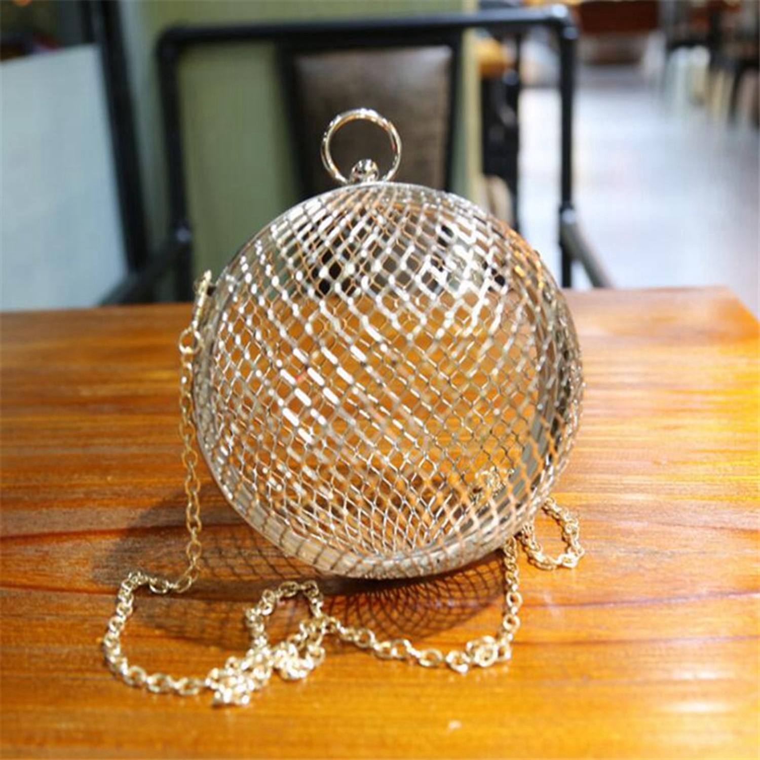 Hollow Metal Ball Shoulder Bag Cages Women Round Clutch Bag Evening Ladies Luxury Wedding Party Bags Cross Body Purse - ebowsos