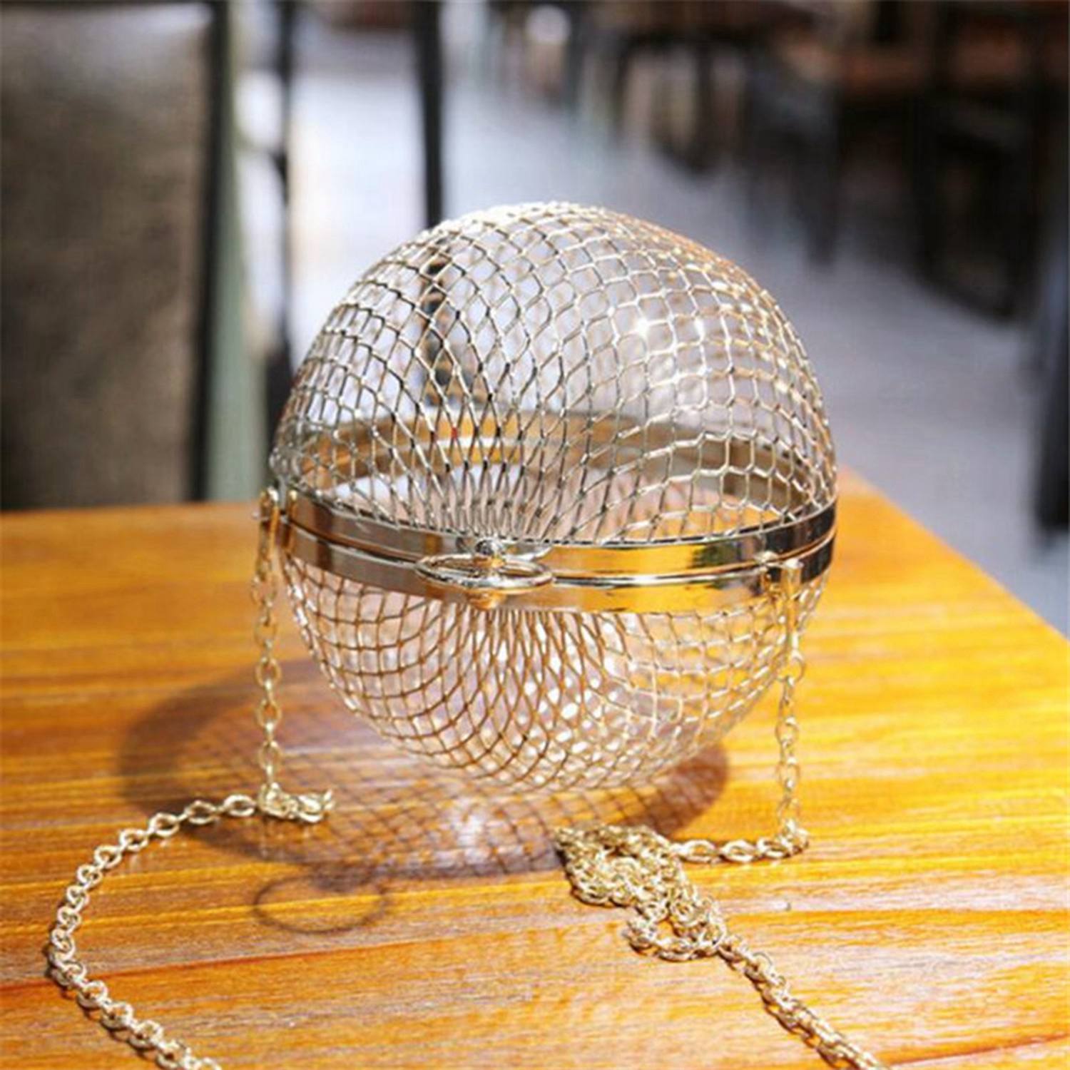 Hollow Metal Ball Shoulder Bag Cages Women Round Clutch Bag Evening Ladies Luxury Wedding Party Bags Cross Body Purse - ebowsos