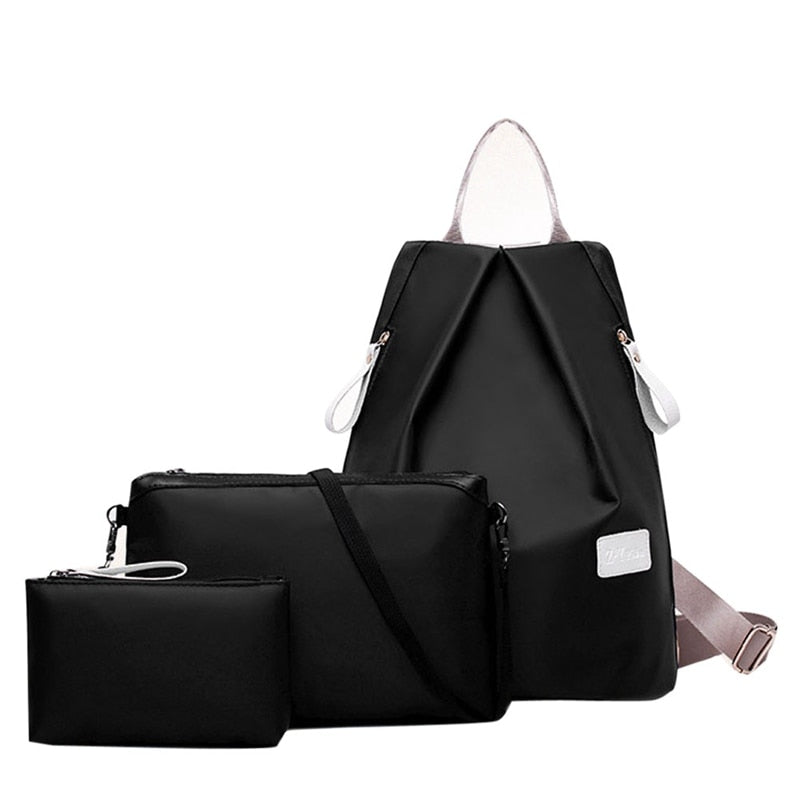 Hot 3 Sets Women Shoulder Oxford  Women Rucksack Bag +Shoulder bag Messenger Bag + Women Portable Purse - ebowsos