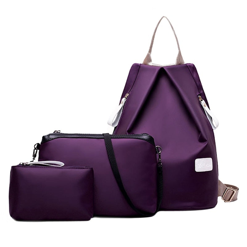 Hot 3 Sets Women Shoulder Oxford  Women Rucksack Bag +Shoulder bag Messenger Bag + Women Portable Purse - ebowsos