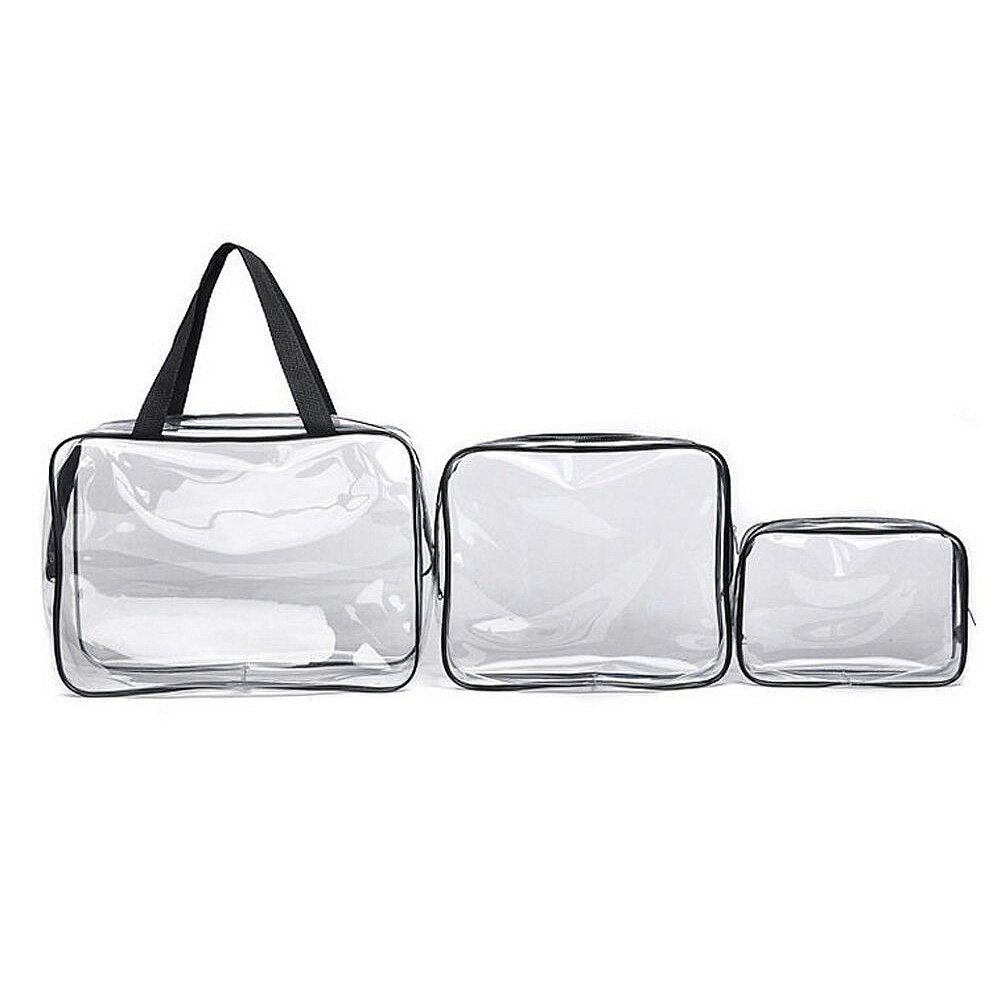 Hot 3pcs Clear Cosmetic Toiletry PVC Travel Wash Makeup Bag (Black) - ebowsos