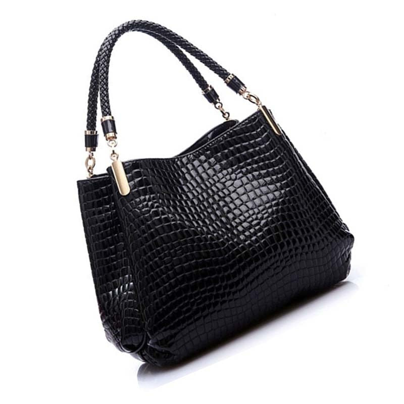 Hot Fashion Women Crocodile Pattern Leather Shoulder Bag Female Tote Handbag, Black - ebowsos