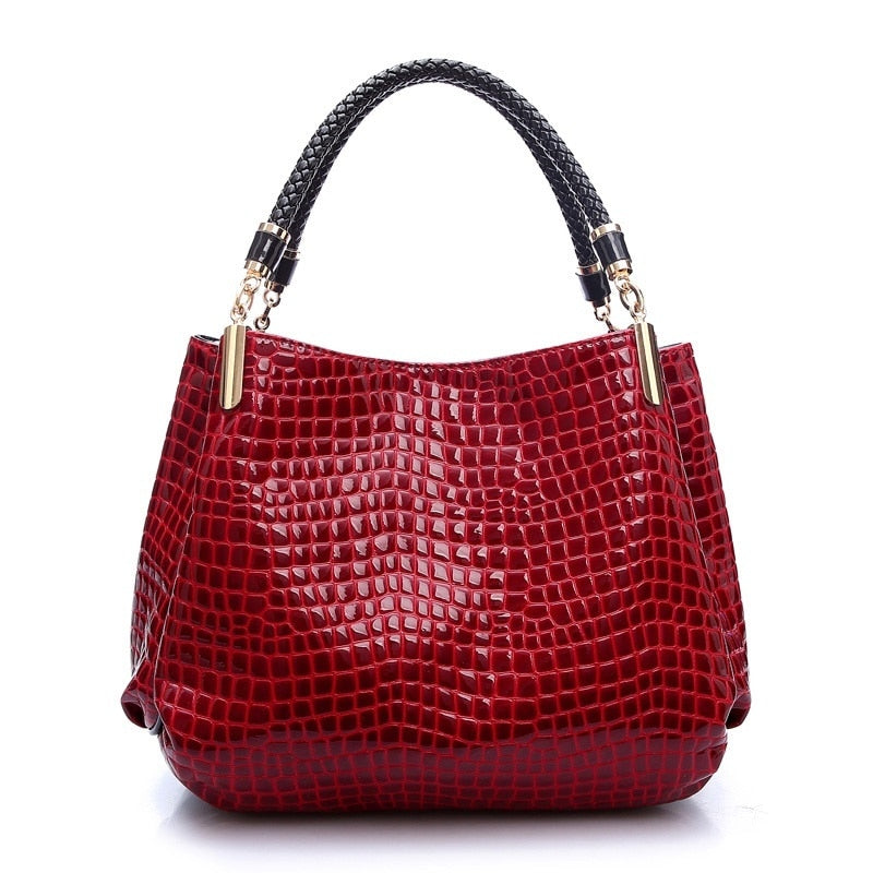 Hot Fashion Women Crocodile Pattern Leather Shoulder Bag Female Tote Handbag, Black - ebowsos
