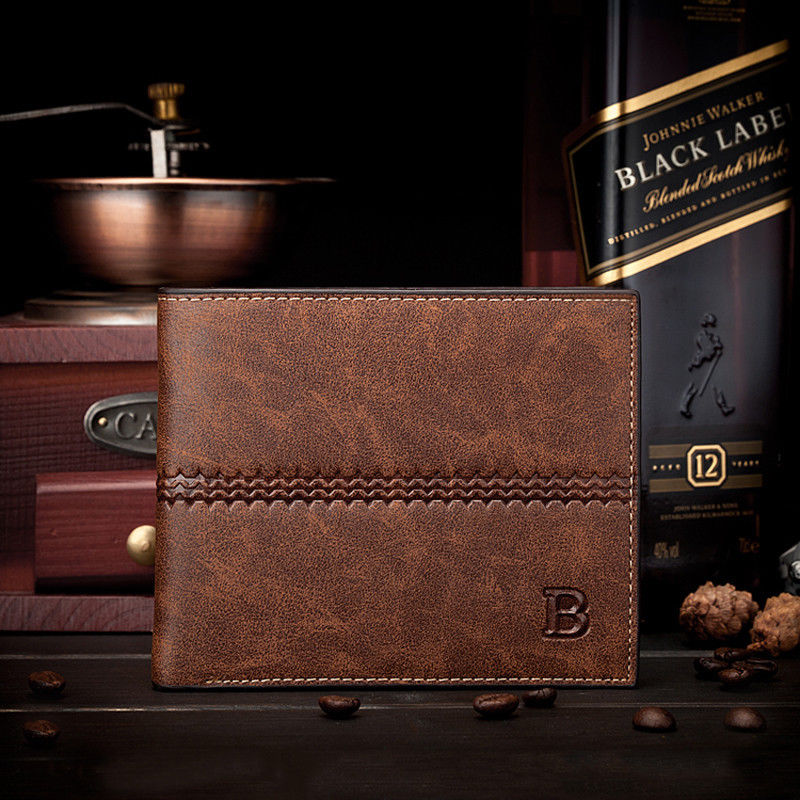 Hot Luxury Mens Leather Bifold ID Card Holder Billfold Purse Wallet Handbag Clutch Brown 12*9*1.5cm - ebowsos
