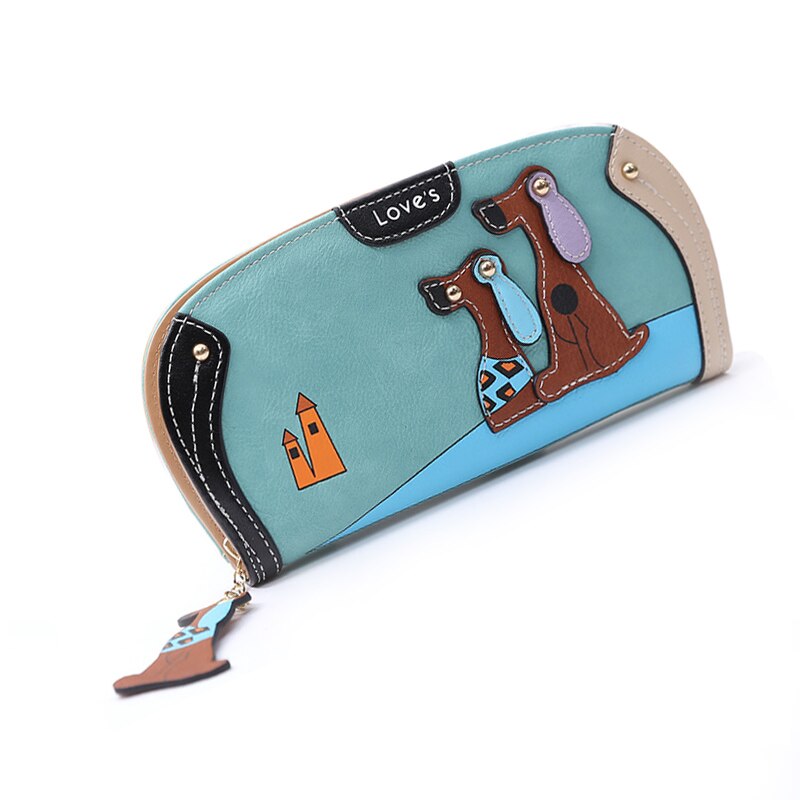 Hot New Arrive Fashion Cute Puppy Zipper Long Wallet Cartoon Dog 6 Colors PU Leather Women Wallets Ladies Clutch Card Hol - ebowsos