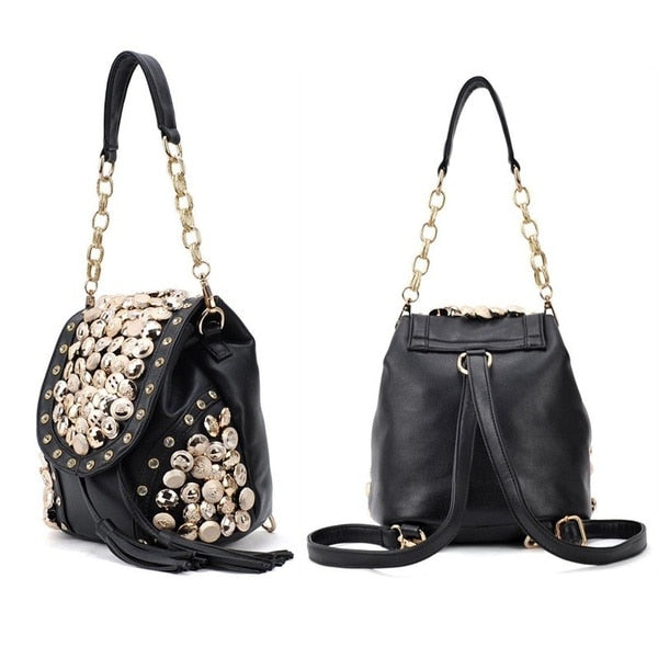 Hot New Fashion Women's Handbag PU Leather Crossbody Messenger Bag Women Button Tassel Punk Designer Handbag Shoulder Bag - ebowsos