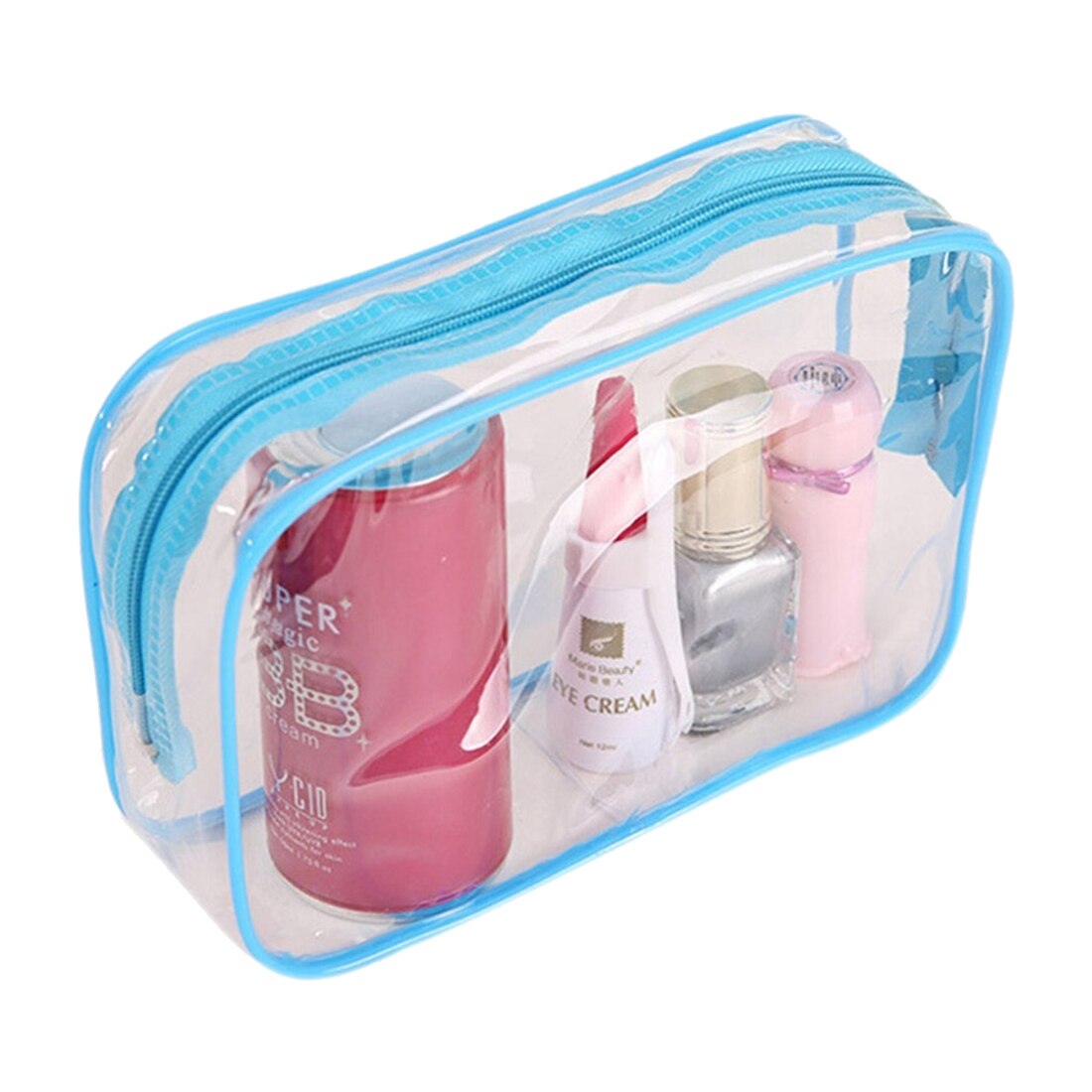 Hot PVC Clear Pouch Travel Bathing Toiletry Zipper Cosmetic Bag, Blue S - ebowsos