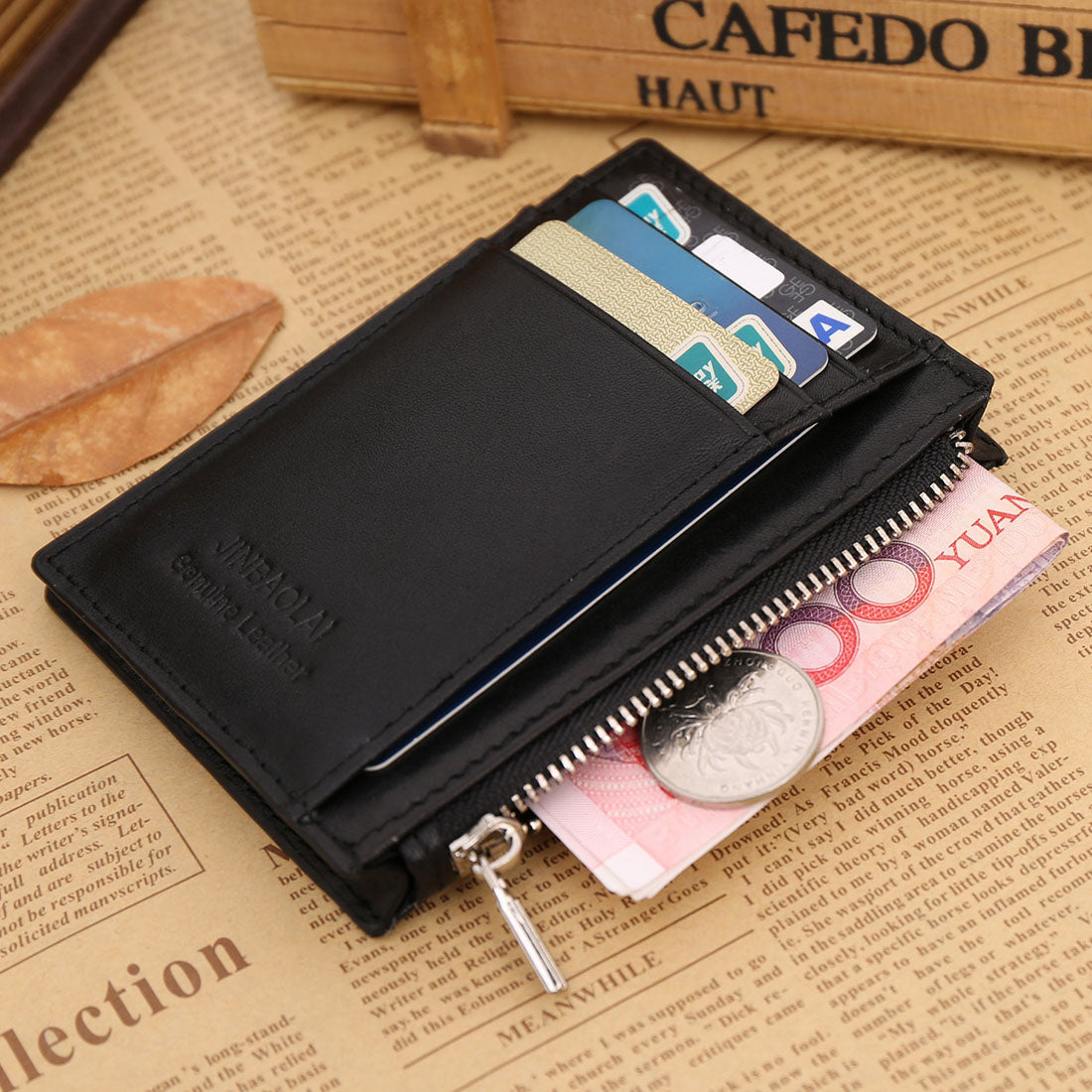 Hot Retro Mens Leather Wallet Credit ID Card Holder Slim Zipper Cash Coin Purse - ebowsos