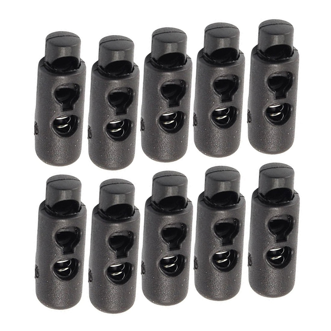 Hot Style10 x Plastic Barrel Cylinder Stoppers Toggle Cord Locks Black - ebowsos