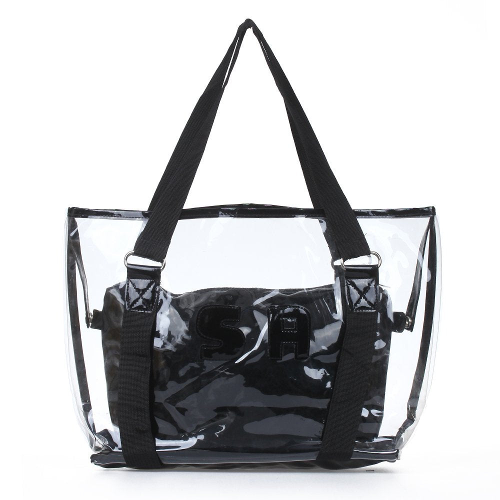 Hot StyleSet 2PCS Women's Handbag Tote Shoulder Bag Transparent PVC Black - ebowsos