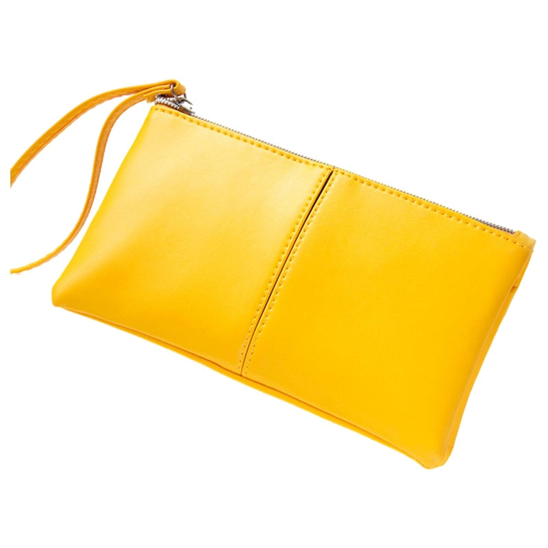 Hot Women Leather Long Bifold Purse Zipper Clutch Mini Handbag Wallet Girl Card Bag Yellow - ebowsos
