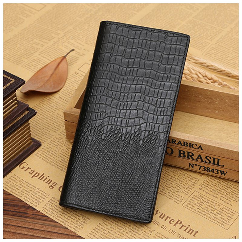 JINBAOLAI Fashion New Men Portfolios Quality Alligator Grain Long Leather Brown Cardholder Wallet (black) - ebowsos
