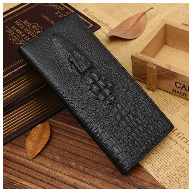 JINBAOLAI Fashion New Men Portfolios Quality Alligator Grain Long Leather Brown Cardholder Wallet (black) - ebowsos