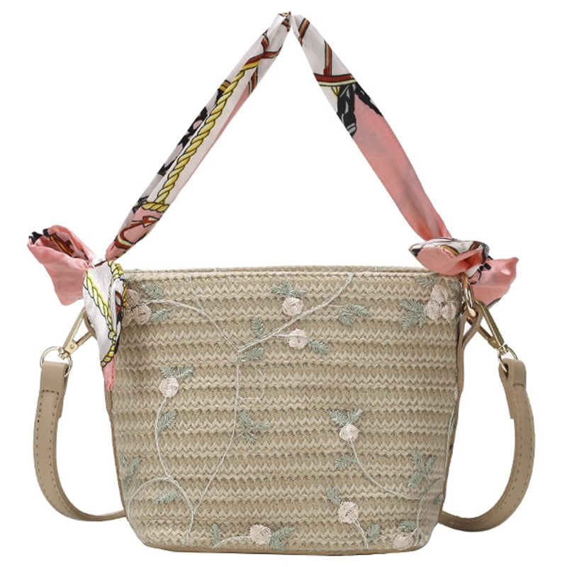 Japanese Embroidery Grass Woven Bag Korean Version Of The Wild Temperament Fashion Diagonal Small Bag Shoulder Bag - ebowsos