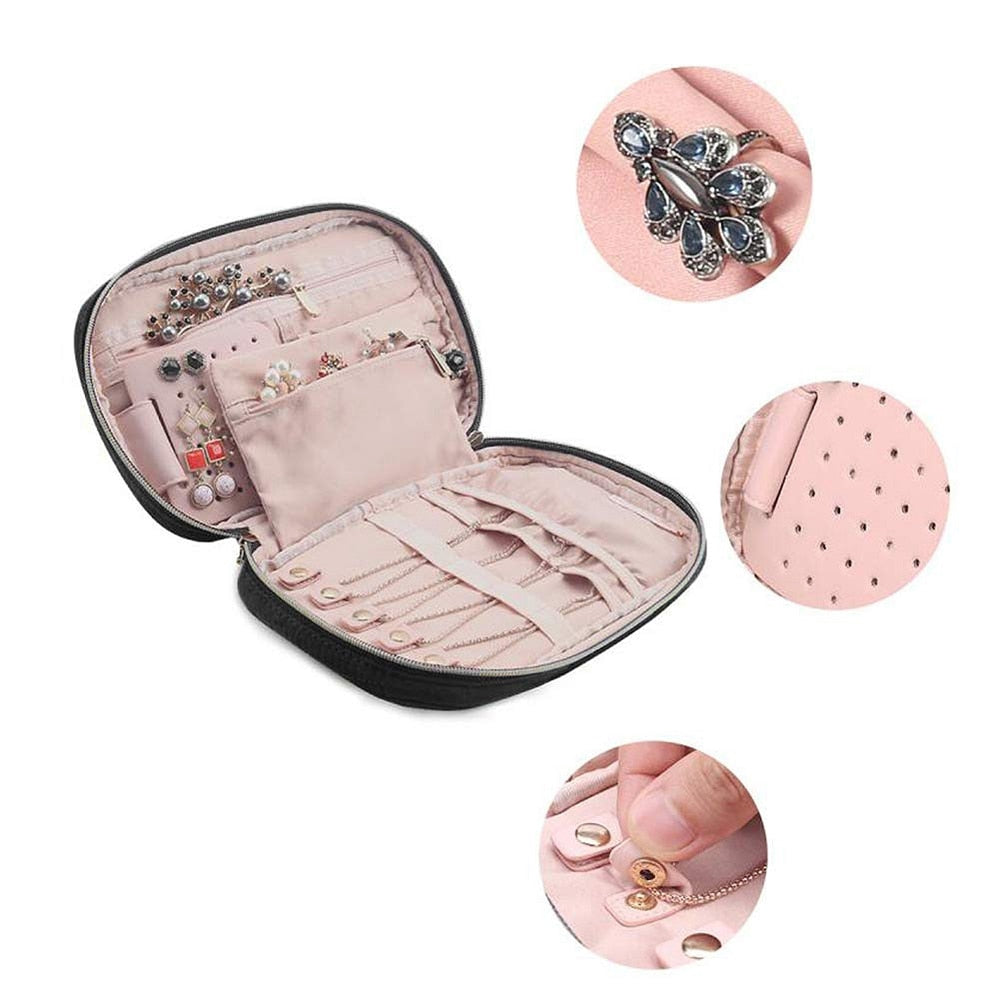 Jewelry Travel Organizer, Traveling Jewelry Bag Case For Earring Necklace Rings Watch Bracelets, Make Up Bags 2-In-1 Cosm - ebowsos