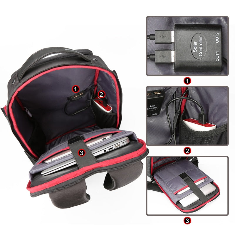 Kingsons Upgraded Solar Backpack Fast USB Charging Backpack 15.6 inches Laptop Backpacks Men Travel Bag Cool Backpack - ebowsos