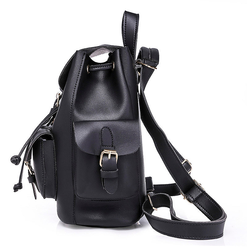 Ladies Drawstring Leather Retro Backpack School Bag Backpack - ebowsos