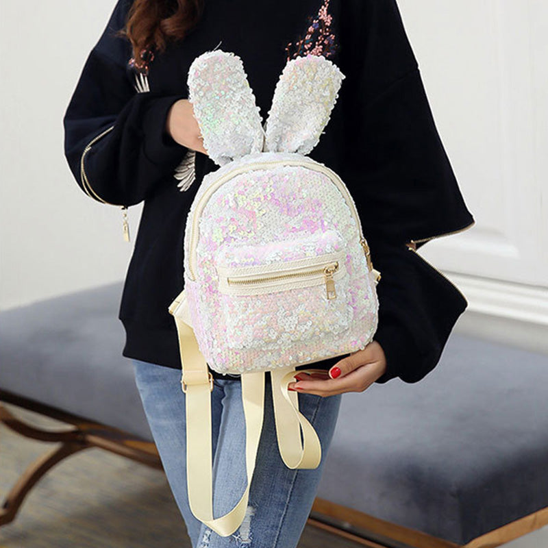 Ladies Sequin Backpack Cute Rabbit Ear Backpack Mini Backpack Child Girl Sequin Travel Backpack - ebowsos