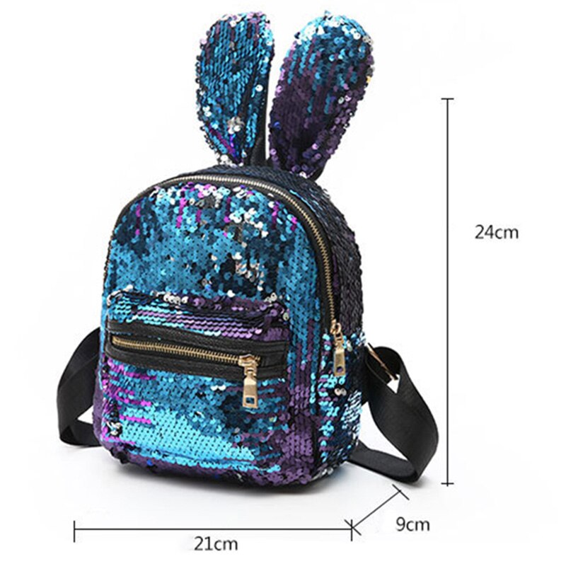 Ladies Sequin Backpack Cute Rabbit Ear Backpack Mini Backpack Child Girl Sequin Travel Backpack - ebowsos