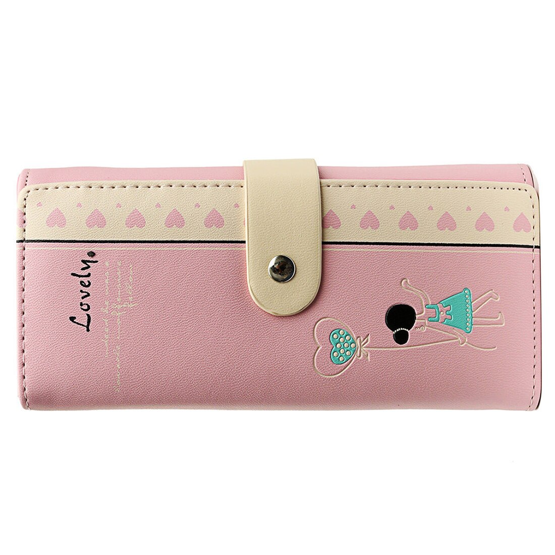 Ladies Womens Envelope Leather Wallet Button Clutch Purse Long Handbag Card Bag Lovely Girl - ebowsos