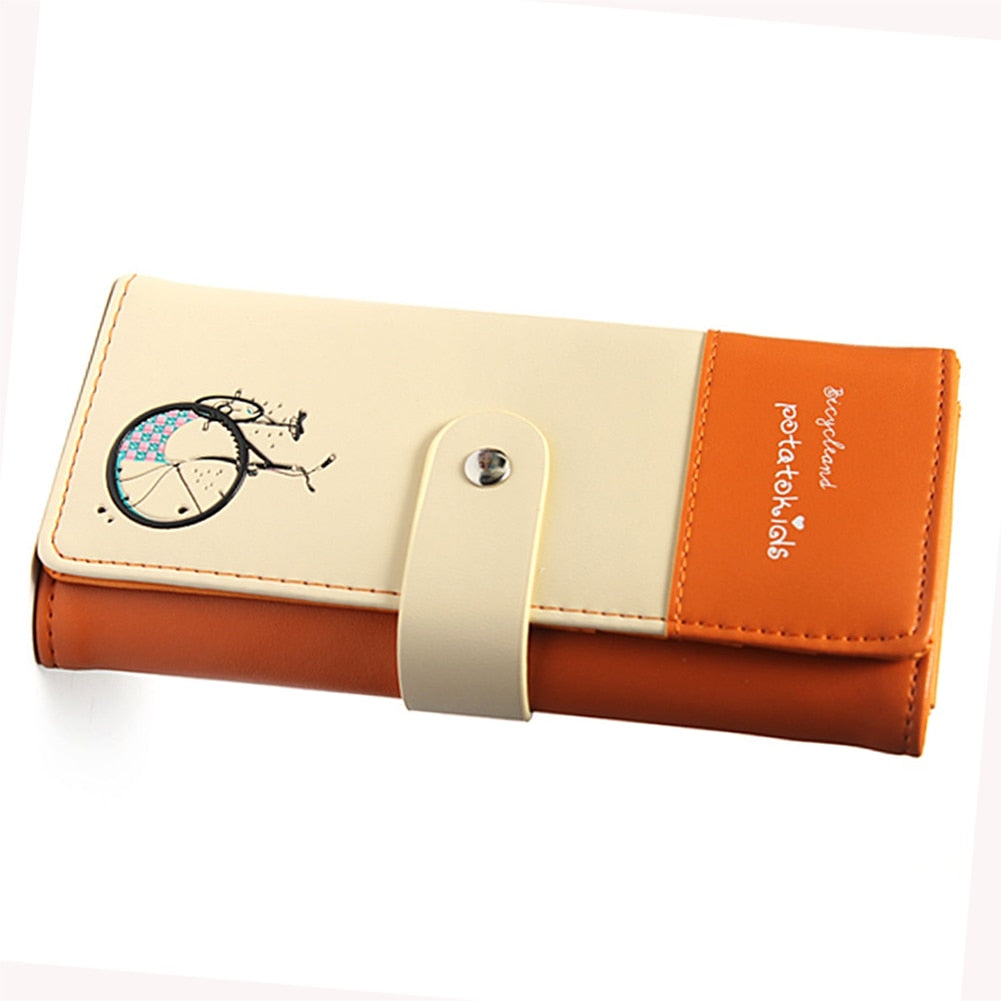 Ladies Womens Envelope Leather Wallet Button Clutch Purse Long Handbag Card Bag, Orange - ebowsos