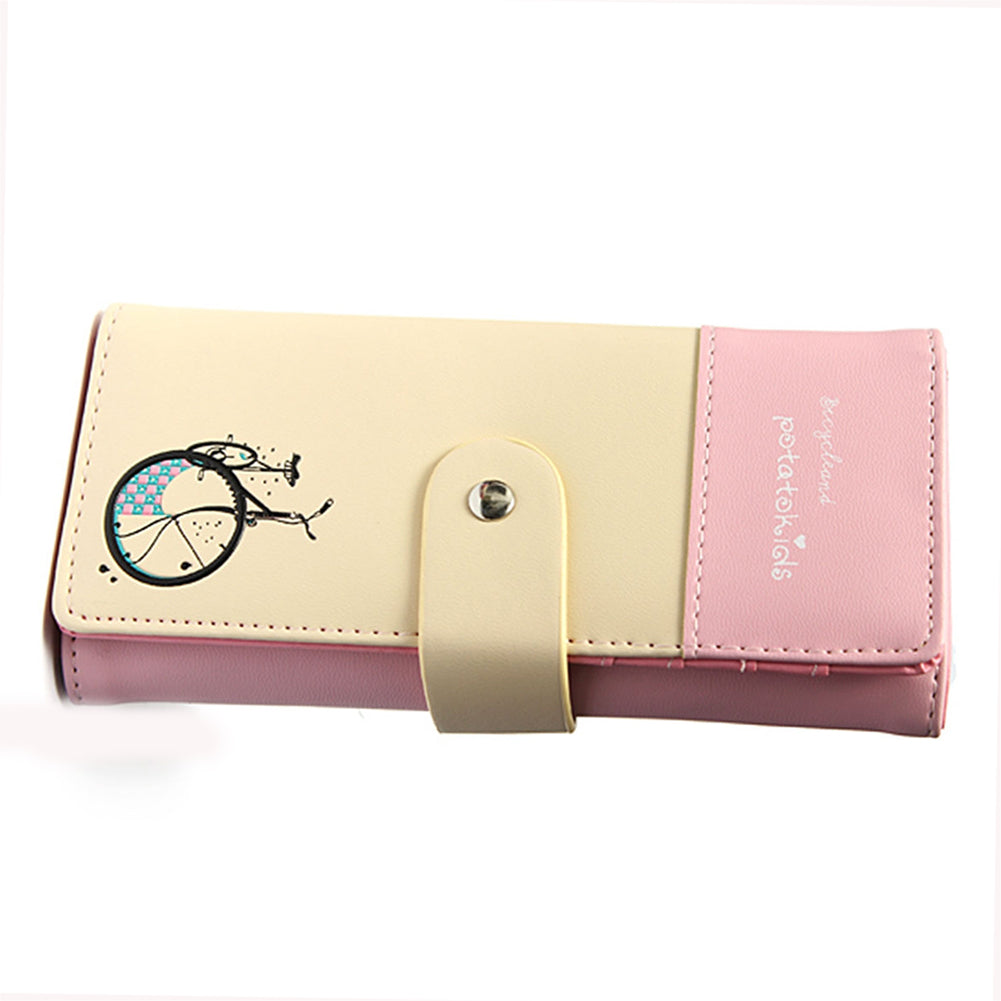 Ladies Womens Envelope Leather Wallet Button Clutch Purse Long Handbag Card Bag Pink Red - ebowsos