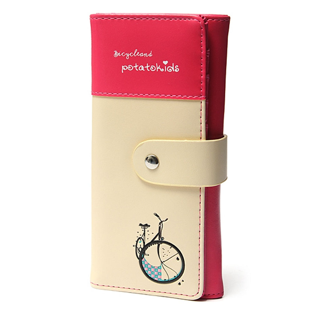 Ladies Womens Envelope Leather Wallet Button Clutch Purse Long Handbag Card Bag Pink Red - ebowsos