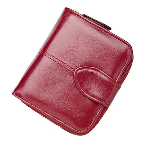 Lady PU leather short paragraph retro couples two small wallet buckle wallet Wine red - ebowsos