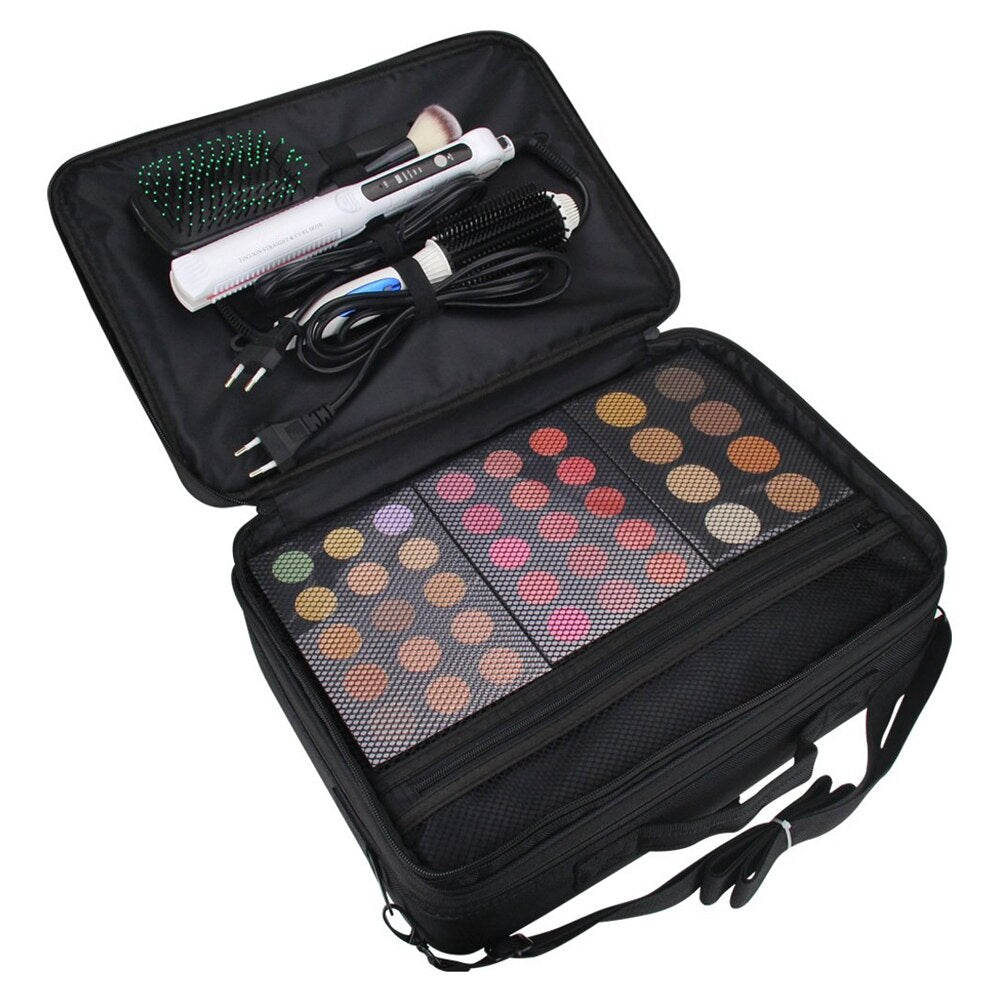 Large Capacity Makeup Case 3 Layers Cosmetic Organizer Brush Bag Makeup Train Case Makeup Artist Box For Hair Curler Hair - ebowsos