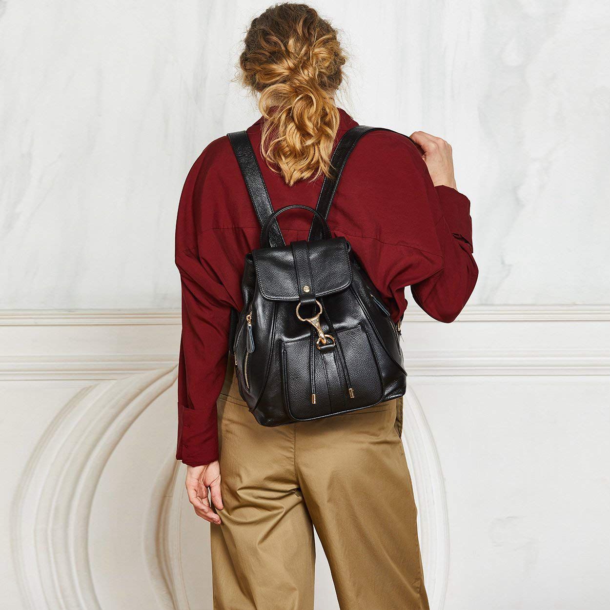 Leather Backpacks Purse for Women Ladies Fashion Travel Shoulder Bag (Black) - ebowsos